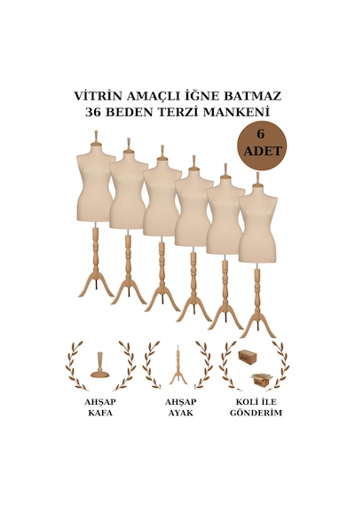 6 Adet Vitrin Amaçlı 36 Beden Terzi Vitrin Mankeni İğne Batmaz