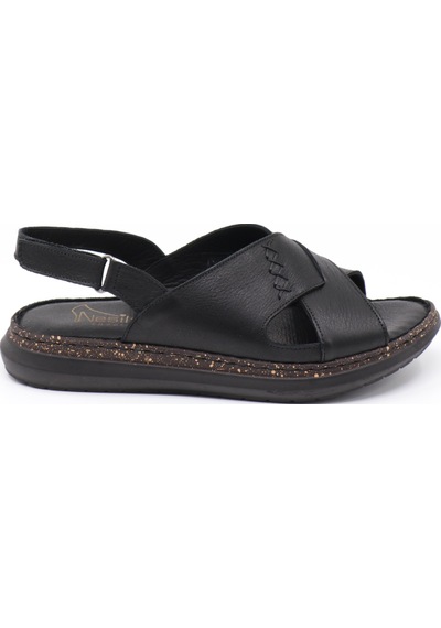 Nesilshoes Nesil Shoes Mns 153 Siyah Hakiki Soft Deri Kadın Sandalet