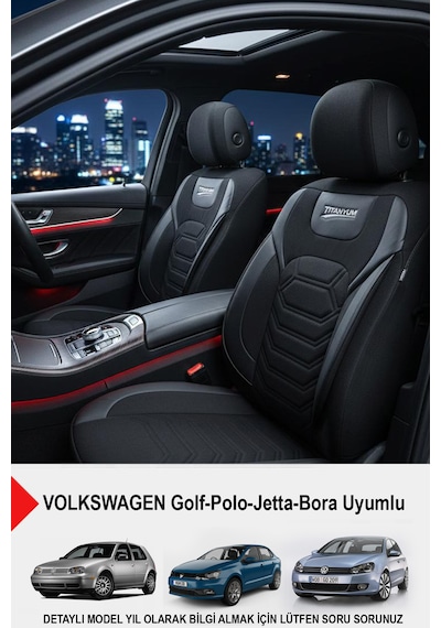 Titanyum Serisi Lüks Keten Üniversal Oto Koltuk Kılıfı Volkswagen Bora-golf-jetta-polo Uyumlu Siyah