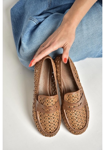 Fox Shoes Y267283309 Taba File Görünümlü Günlük Kadın Babet Taba