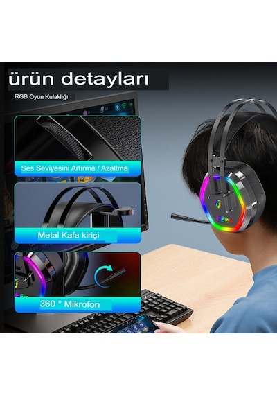 Reidan G608 Usb-7.1 Rgb 4d Kafa Bantlı Profesyonel Oyuncu Kulaklığı
