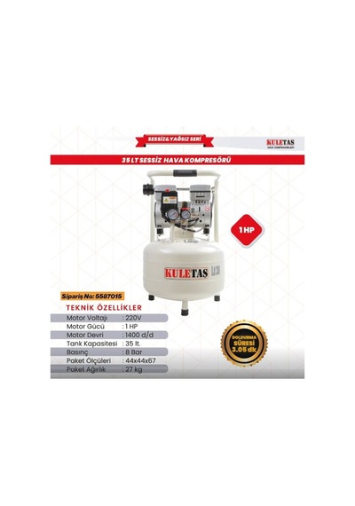 Hava Kompresörü Sessiz 35 Litre Kuletaş