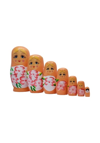 Ahşap Matruşka Bebek Yedili Set Turuncu