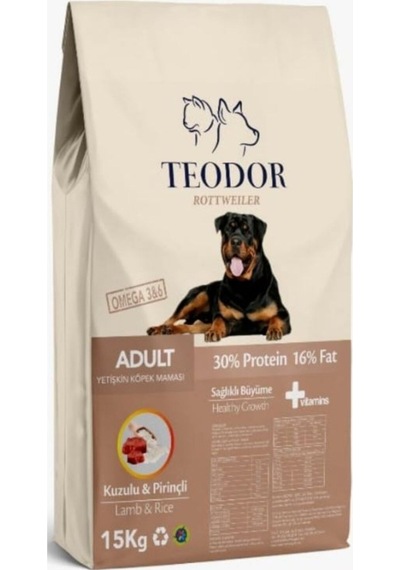 Teodor Kuzu Etli Büyük Irk Yetişkin Köpekler İçin 15 Kg %30 Protein %16 Yağ İçeren Köpek Maması