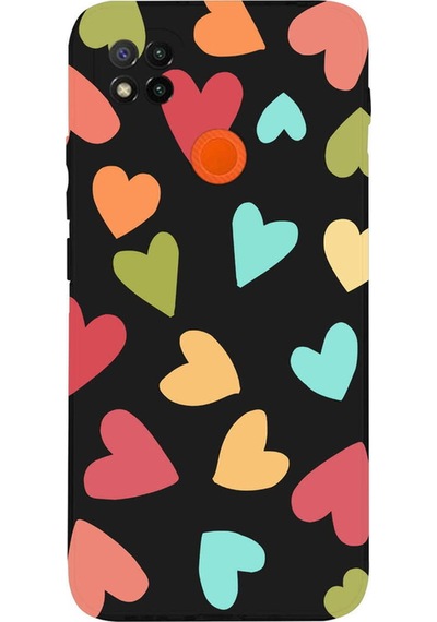 Xiaomi Redmi 10a İle Uyumlu Tropikal Kalpler 0214b Tasarımlı Siyah Lansman Kılıf Çok Renkli