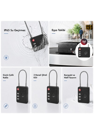 Hbb-k Hi Kilit Apple Android Uyumlu Akıllı Valiz Kilidi Siyah
