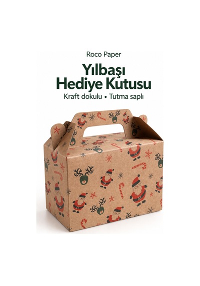 Tutmalı Yılbaşı Desenli Kraft Ambalaj Ve Hediye Kutusu 2 Adet - 1 81527172