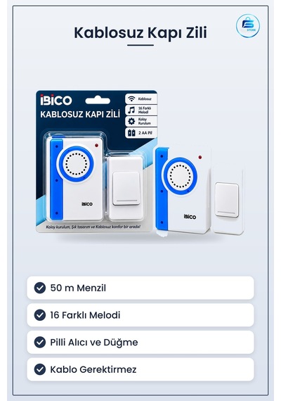 Kapı Zili Kablosuz Pilli Melodi 50 M Menzil Ev Ofis İşyeri Dükkân