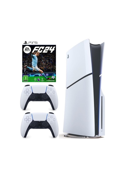 Playstation 5 With Blu-ray Disc Console Slım - Fc24 And Two White Controllers Bundle Sku: Smgstk5c3fe3b168
