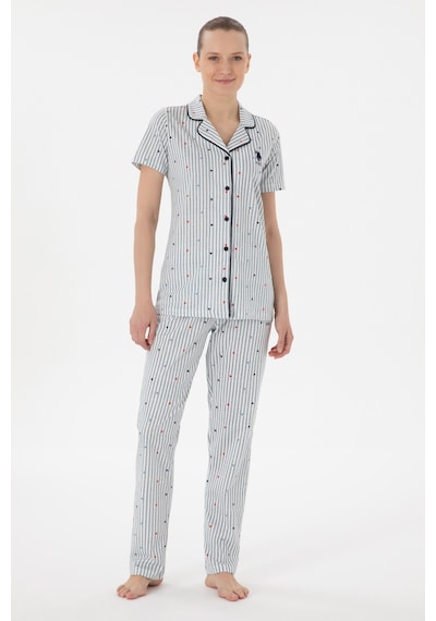 U.s. Polo Assn. Kadın Önden Düğmeli Boydan Patlı Kısa Kol Pijama Takım lacivert