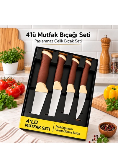 4'lü Mutfak Bıçağı Seti Kahverengi