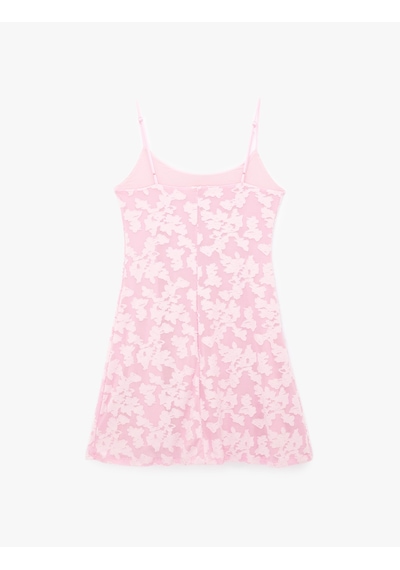Koton Slim Fit İnce Askılı Dantelli Tül Mini Elbise Pembe 6sak80031ek Gül