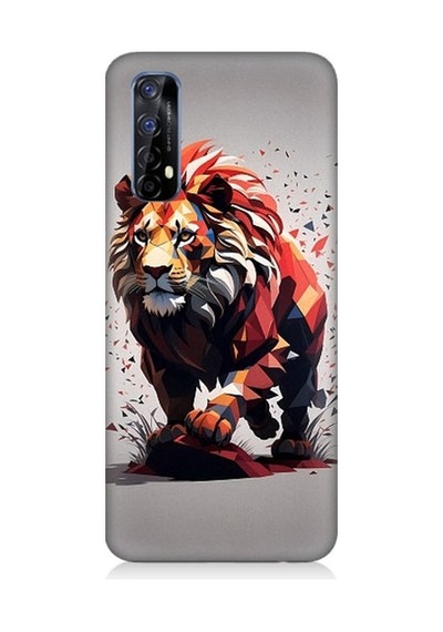 Realme 7 Uyumlu Sarı Kırmızı Aslan Desenli Silikon Kılıf