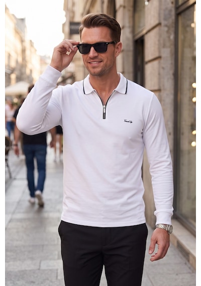 Deepsea Erkek Slim Fit Tüylenmeyen Fermuarlı Polo Yaka Beyaz Sweatshirt Yumuşak Dokulu Sweat 2708517 Deepsea Erkek Slim Fit Tüylenmeyen Fermuarlı Polo Yaka Beyaz Sweatshirt Yumuşak Dokulu Sweat 2708517
