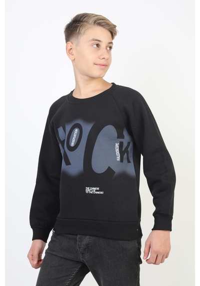 Baskılı Erkek Çocuk Sweatshirt-90879 Siyah