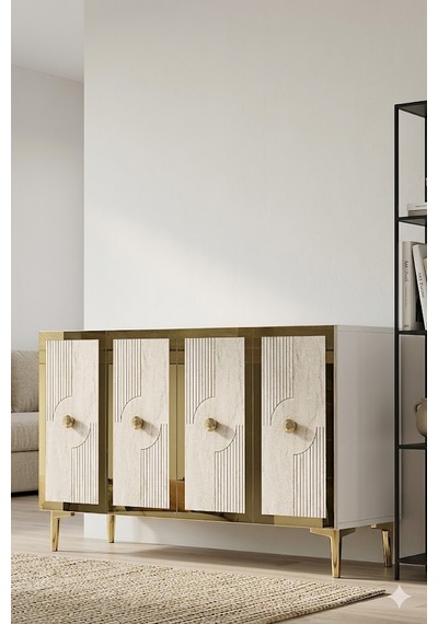 Ka1216btg Pega Konsol Ve Tv Sehpası Beyaz-traverten-gold 120cm