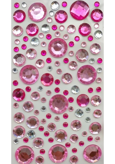 Taş Sticker Pembe Yuvarlak Yapışkanlı Saç , Yüz Ve Tırnak Taşı Iş