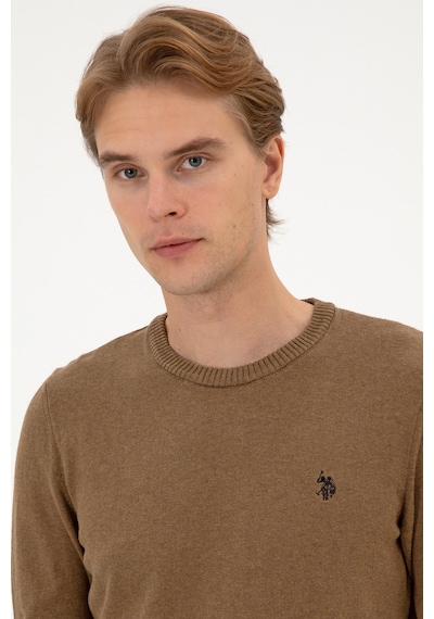U.S. Polo Assn. Erkek Slim Fit Bisiklet Yaka Haki Melanj Basic Kazak 50313713-VR125
