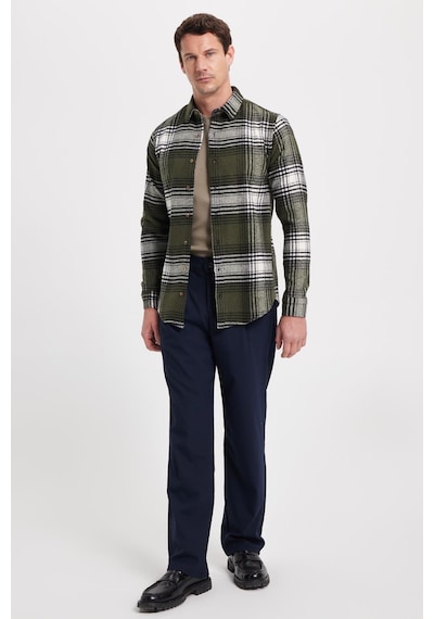 Tudors Erkek Slim Fit Dar Kesim Kareli Kışlık Oduncu Gömlek-42372 Haki