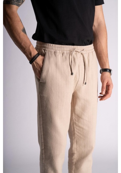 Pamuk Comfort Fit Jogger Bel Pantolon Bej Bej