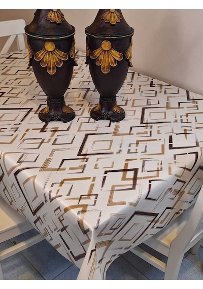 Elyaflı Pvc Muşamba - Desenli Silinebilir Masa Örtüsü Mrl124b Kahverenği
