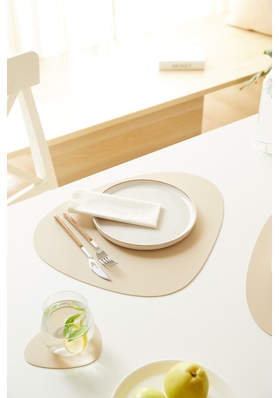 Home Wave 6'lı Bej/taş Renk Suni Deri Amerikan Servis Set 45 X 36 Cm Bej