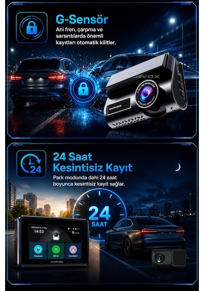 Harvox 2k Max Akıllı Araç Kamerası Ön 2k Arka Full Hd Sim Kartlı 4g Bağlantılı Çift Yönlü Ses G-sens