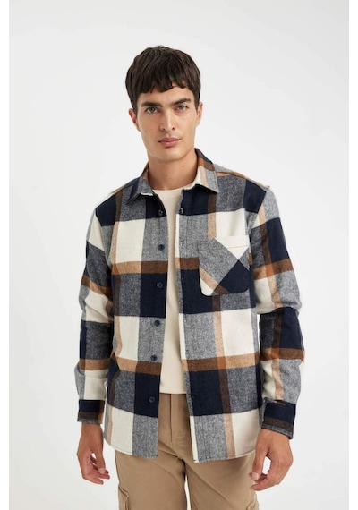DeFacto Regular Fit Normal Kesim Kareli Oduncu Flanel Uzun Kollu Gömlek A5553AX24AUNV64 Lacivert