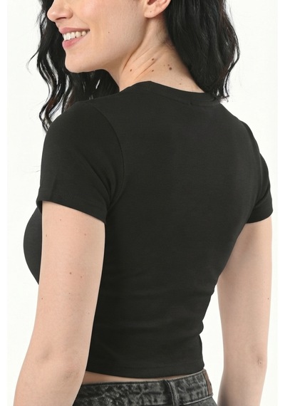 Mistirik Pomonte Model Body Pamuklu Esnek Kumaşlı Kısa Kollu Basic Comfort Crop Siyah Renk