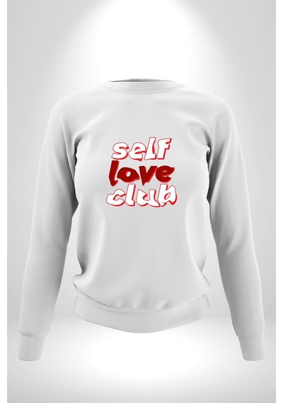 Kendini Sevme Kulübü Sokak Stili Unisex Beyaz Sweatshirt Beyaz