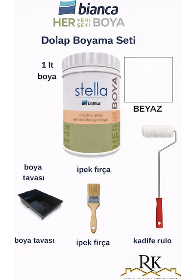 Bianca Stella Dolap Boyama Seti Beyaz 1 Lt Boya Tavası, İpek Fırça Ve Kadife Rulo Dahil Diğer