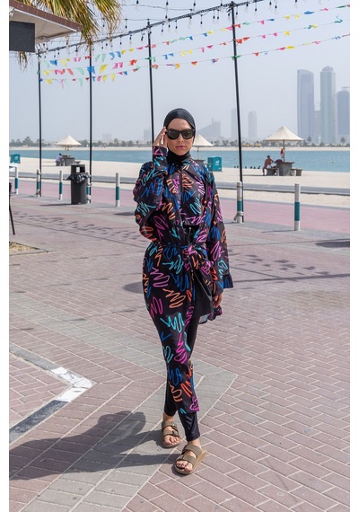 Remsa Mayo Remsa Tesettür Mayo Üzerine Tek Kaftan Kimono Pareo Rp013 Neon Siyah