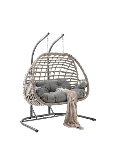 Oylat Çiftli Rattan Bahçe Salıncağı Rehome Balkon Salıncağı Beyaz