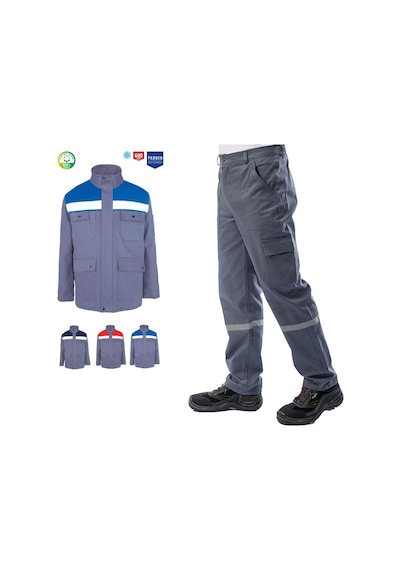 Kışlık İş Takımı Çok Cepli Reflektörlü Mont 4111 Ve 7/7 İş Pantolonu 2958 Gri Renk Yüzde Yüz Pamuk