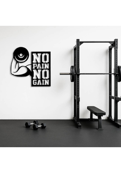No Pain No Gain Motivasyon Yazılı Metal Duvar Tablosu Siyah