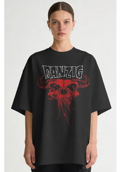 Danzig Rock Metal Müzik Grubu Baskılı Unisex Oversize Premium Tiş Siyah