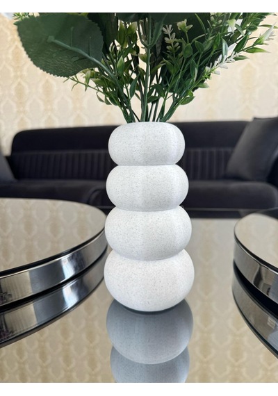 Dekoratif Vazo 18 Cm Mermer Beyaz Modern Masaüstü Çiçeklik