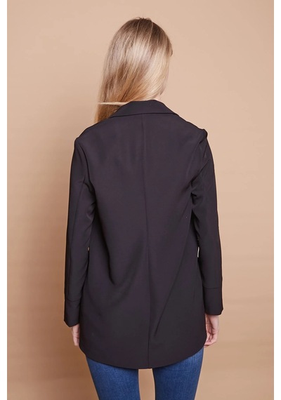 Yakalı Kolu Katlamalı Cep Kapaklı Salaş Boyfriend Oversize Hafif Likralı Kumaş Blazer Ceket-siyah Siyah Yakalı Kolu Katlamalı Cep Kapaklı Salaş Boyfriend Oversize Hafif Likralı Kumaş Blazer Ceket-siyah Siyah