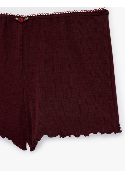 Koton Rahat Kalıp Pointelle Kumaş Şort Pijama Altı Bordo 7wlk80023mk