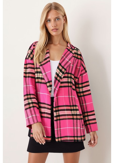 Armonika Kadın Pembe Erkek Yaka Yanları Yırtmaçlı Oversize Ceket Arm-26k001009