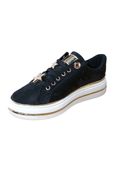 Ses 2714 Kadın Saten Taş Emojili Günlük Sneaker Ayakkabı Siyah