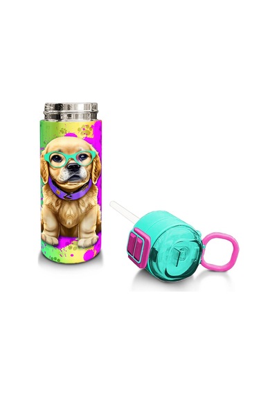 Coral High Kids Mor Pembe Köpek Desenli Pipetli Ve Direkt İçim Çelik Termos 500 Ml 31813 Mor - Açık Pembe