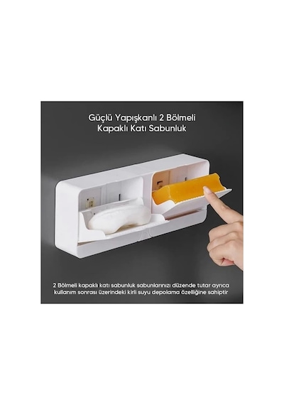 Buççin Online Mağaza Güçlü Yapışkanlı 2 Bölmeli Kapaklı Katı Sabunluk Çok Renkli