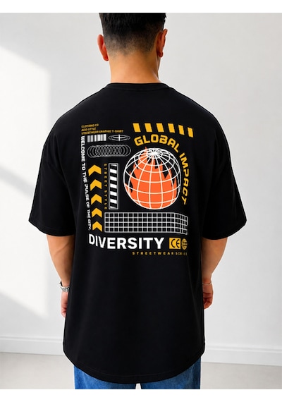 525 Oversize Sırt Baskılı Streetwear Unisex T-shirt Globalımpact Siyah