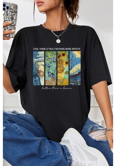 Unisex Artistic Baskılı Tasarım Tshirt Siyah
