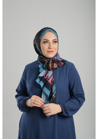 Giverny Bebe Mavisi Desenli Şal Kesik Elyaf Pamuksu Etnik Dijital Baskılı 202124 11 Bebe Mavisi