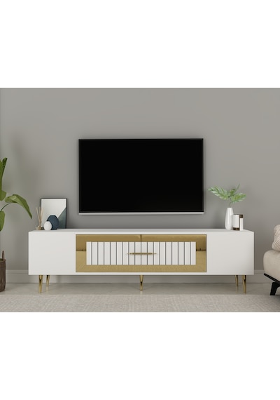 Lahor Tv Sehpası Tv Ünitesi 150 Cm Beyaz Altın