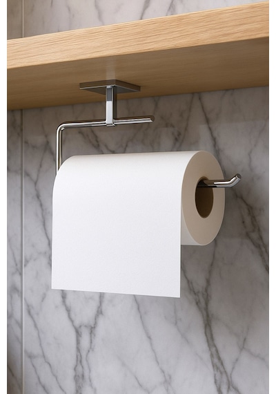 Sas Haus Yapışkanlı Krom 4 Lü Banyo & Mutfak Havluluk Seti Wc Kağıtlık, Rulo, Çember & Uzun Havlu Askısı Krom