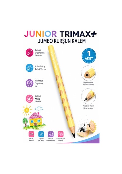 Jumbo Kurşun Kalem Oluklu 1 Adet Alpino Trimax Üçgen Oluklu Kalın Kalem Pastel Renkler Kolay Tutuş Ve Kullanım Sarı