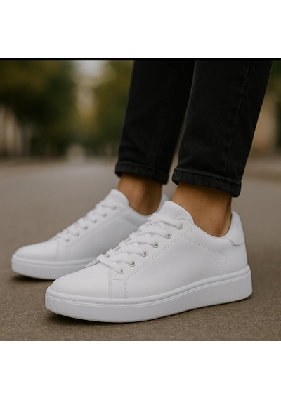 Erkek Beyaz Tabanlı Bağcıklı Spor Sneaker Ayakkabı -639 Beyaz